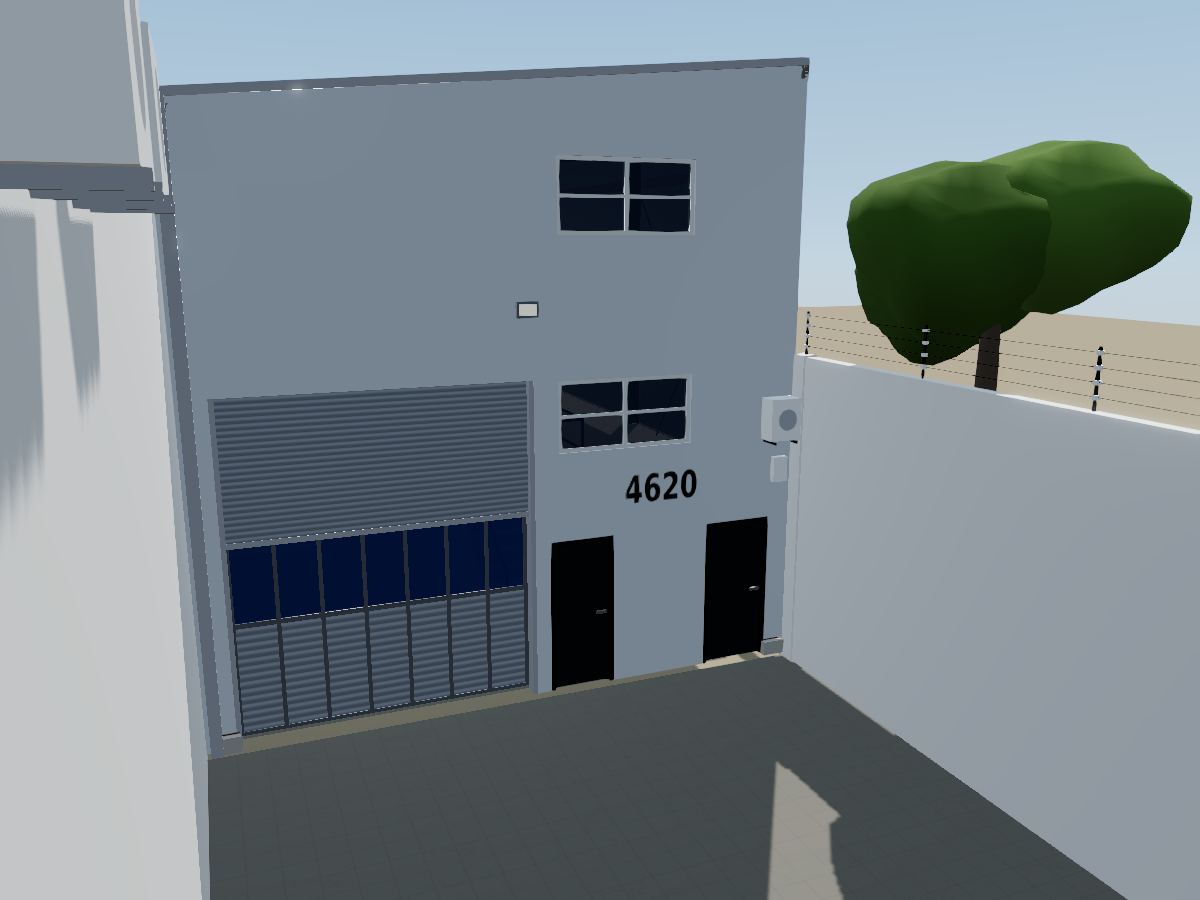 Vista del modelo 3D de la bodega desde el patio.