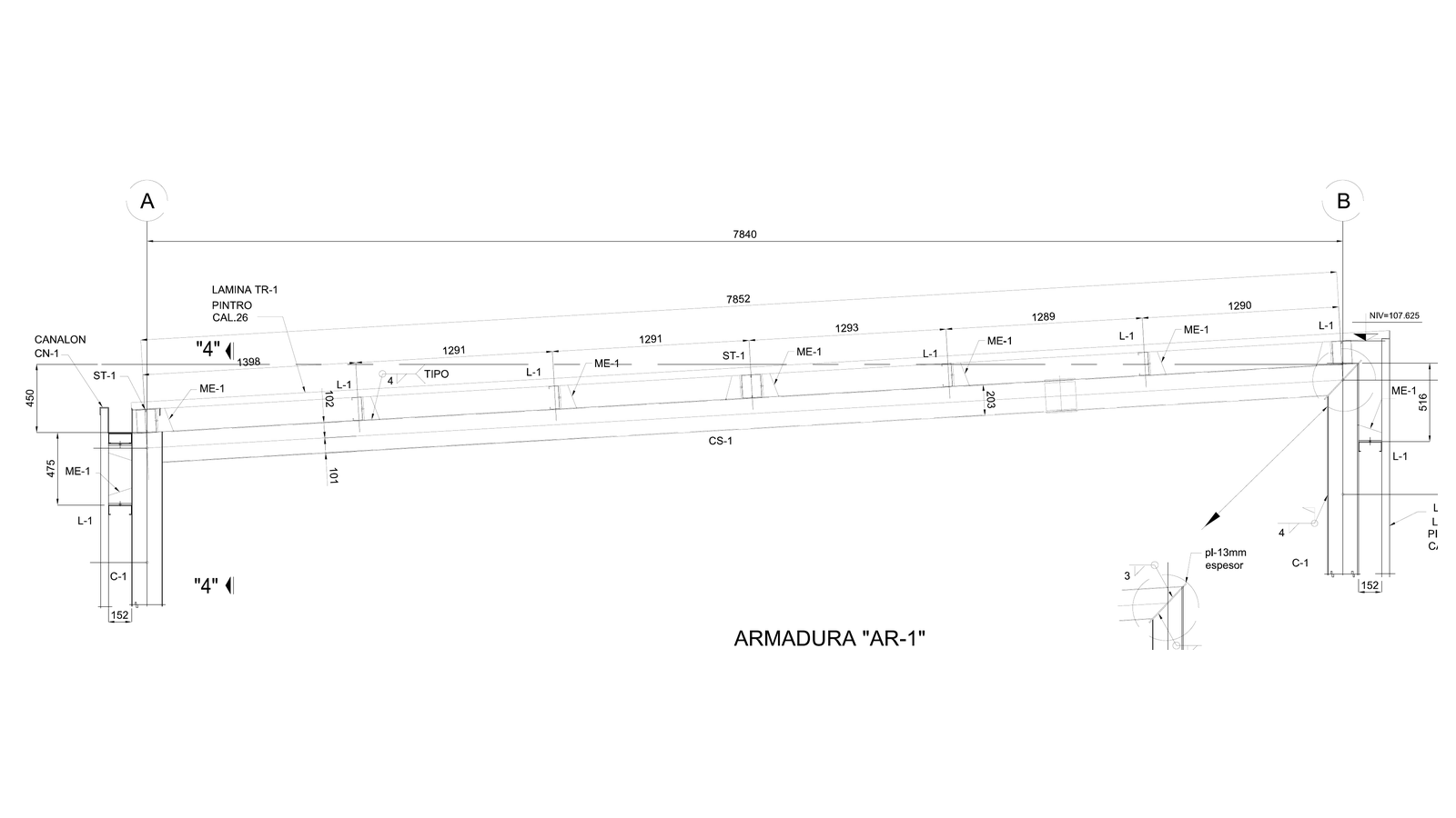 Detalle de la armadura AR-1 de un agua del plano estructural de 2016.